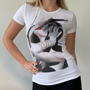 Blumarine White Embellished Print Portrait T-shirt